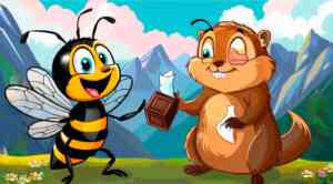 Marmotte et abeille enveloppant un carré de chocolat avec un bee wrap