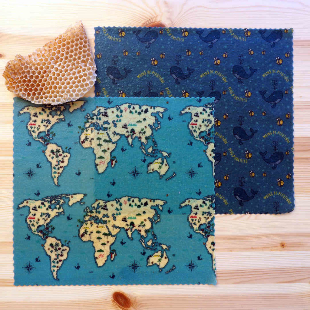 Pack "Duo Ecolo" de 2 bee wraps de taille medium de L'abeille qui emballe, collection "Planète bleue"