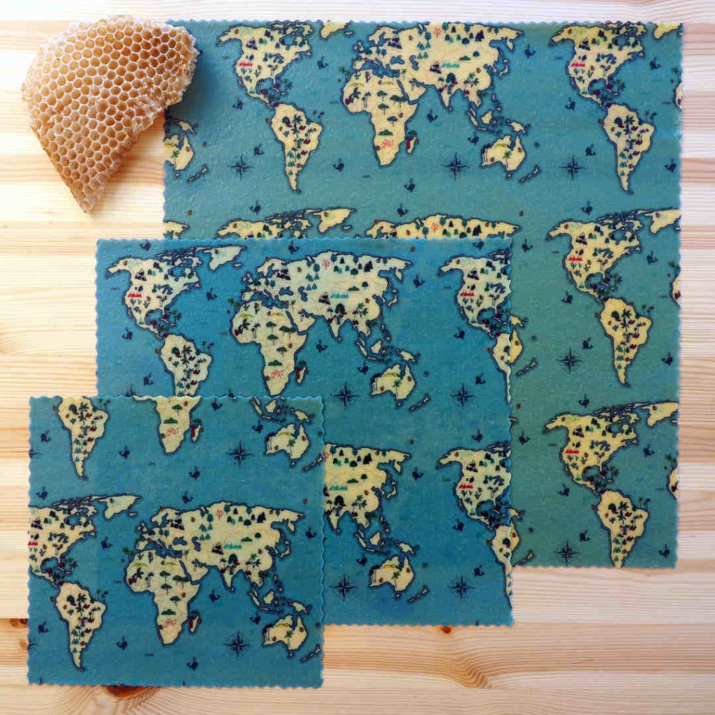 Pack découverte de bee wraps de L'abeille qui emballe, collection "Planète bleue"